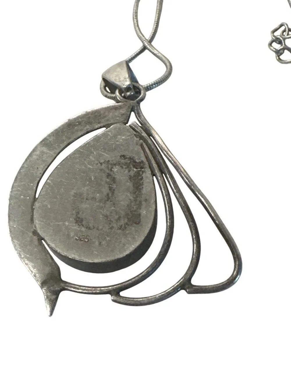 Sterling Silver Necklace Teardrop Blue Stone Pendant Modern Artsy Boho Hippie